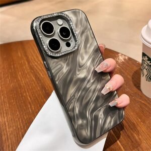 KingsKart Luxury Bling Glitter Case for iPhone 11 (Black) | 3D Laser-Cut Water Ripple Design | Diamond Camera Protection | Glossy Mirror Finish