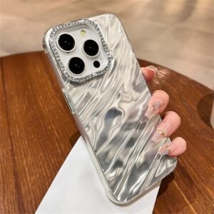 KingsKart Luxury Bling Glitter Case for iPhone 11 (Silver) | 3D Laser-Cut Water Ripple Design | Diamond Camera Protection | Glossy Mirror Finish