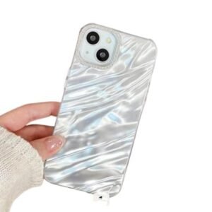 KingsKart Luxury Bling Glitter Case for iPhone 13 (Silver) | 3D Laser-Cut Water Ripple Design | Diamond Camera Protection | Glossy Mirror Finish