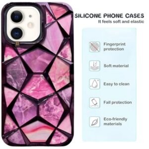 KingsKart Stylish Marble Design Glitter Back Cover | Flexible Silicone Case for Girls | Diamond Look Fancy Case for iPhone 12 (Purple)