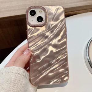 KingsKart Luxury Bling Glitter Case for iPhone 13 (Gold Pink) | 3D Laser-Cut Water Ripple Design | Diamond Camera Protection | Glossy Mirror Finish