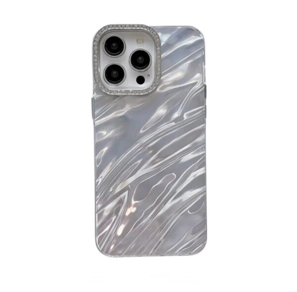 KingsKart Luxury Bling Glitter Case for iPhone 15 pro max (Silver) | 3D Laser-Cut Water Ripple Design | Diamond Camera Protection | Glossy Mirror Finish