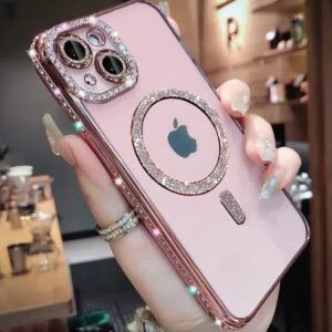 KingsKart Luxury Glitter Diamond Bumper Back Cover | Military-Grade Drop & Camera Protection | Clear Shockproof Case for iPhone 11 | Pink