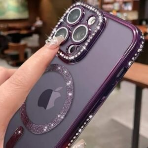 KingsKart Luxury Glitter Diamond Bumper Back Cover Plus | Military-Grade Drop & Camera Protection | Clear Shockproof Case for iPhone 11 | Purple