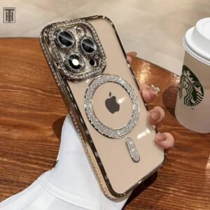 KingsKart Luxury Glitter Diamond Bumper Back Cover | Military-Grade Drop & Camera Protection | Clear Shockproof Case for iPhone 11 pro | Gold