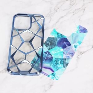 KingsKart Stylish Marble Design Glitter Back Cover | Flexible Silicone Case for Girls | Diamond Look Fancy Case for iPhone 12 (Blue)