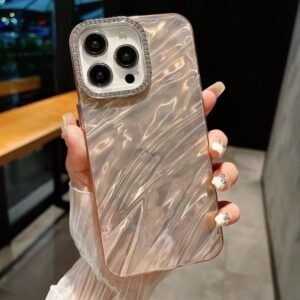 KingsKart Luxury Bling Glitter Case for iPhone 11 (Gold Pink) | 3D Laser-Cut Water Ripple Design | Diamond Camera Protection | Glossy Mirror Finish