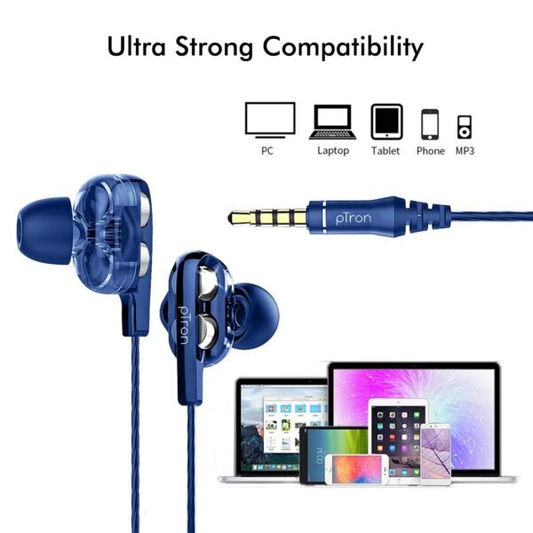 PTron Boom Ultima 4D – Dual Driver Wired Earphones with Deep Bass, In-line Mic, Volume Control & Passive Noise Cancellation.