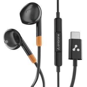 Ambrane Stringz 02 – Type-C Wired Earphones with 14mm Drivers, Deep Bass, In-line Mic, Smart Controls & Tangle-Free 1.2m Cable.