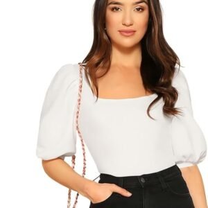 Women’s Bishop Puff Sleeves Square Neck Slim Top – Polyester